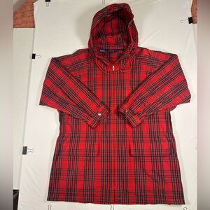 Vintage 90’s Ralph Lauren Christmas Mens Red Plaid Hooded Zip Coat Jacket Small